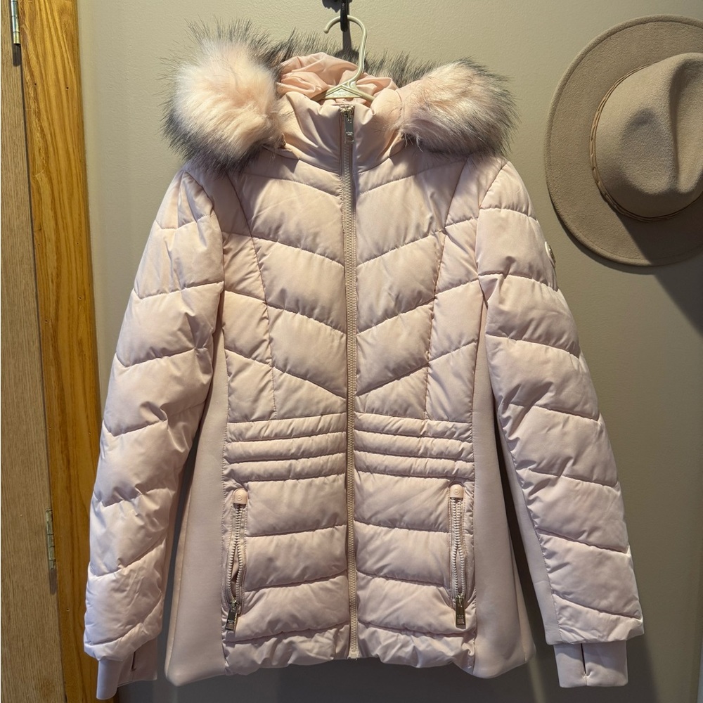 Michael Kors Pink Puffer Jacket with Fur Hood